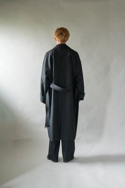 Wool Gabardine Trench Coat In Black