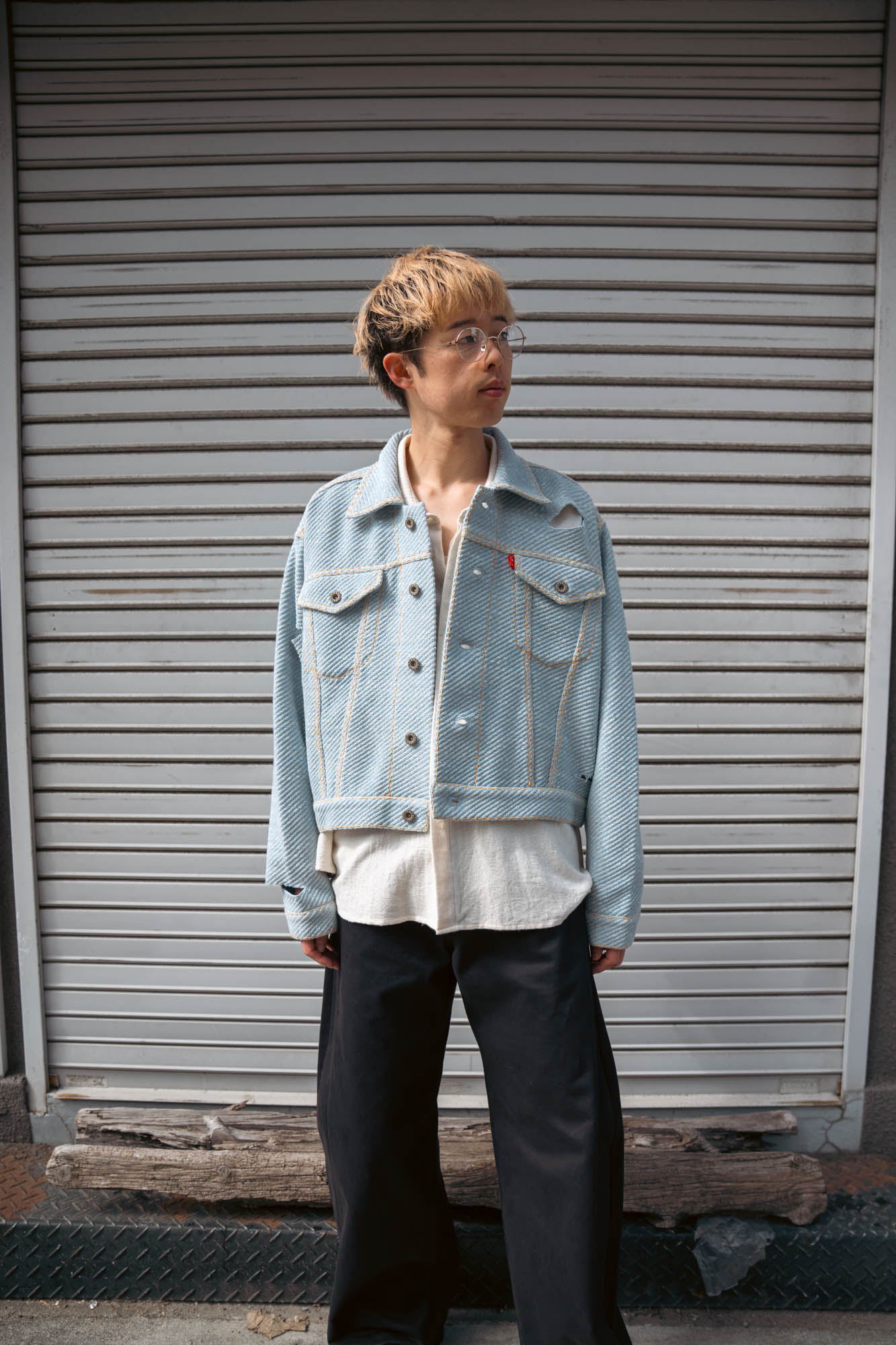 Knitted Denim Jacket with Hand Stitching