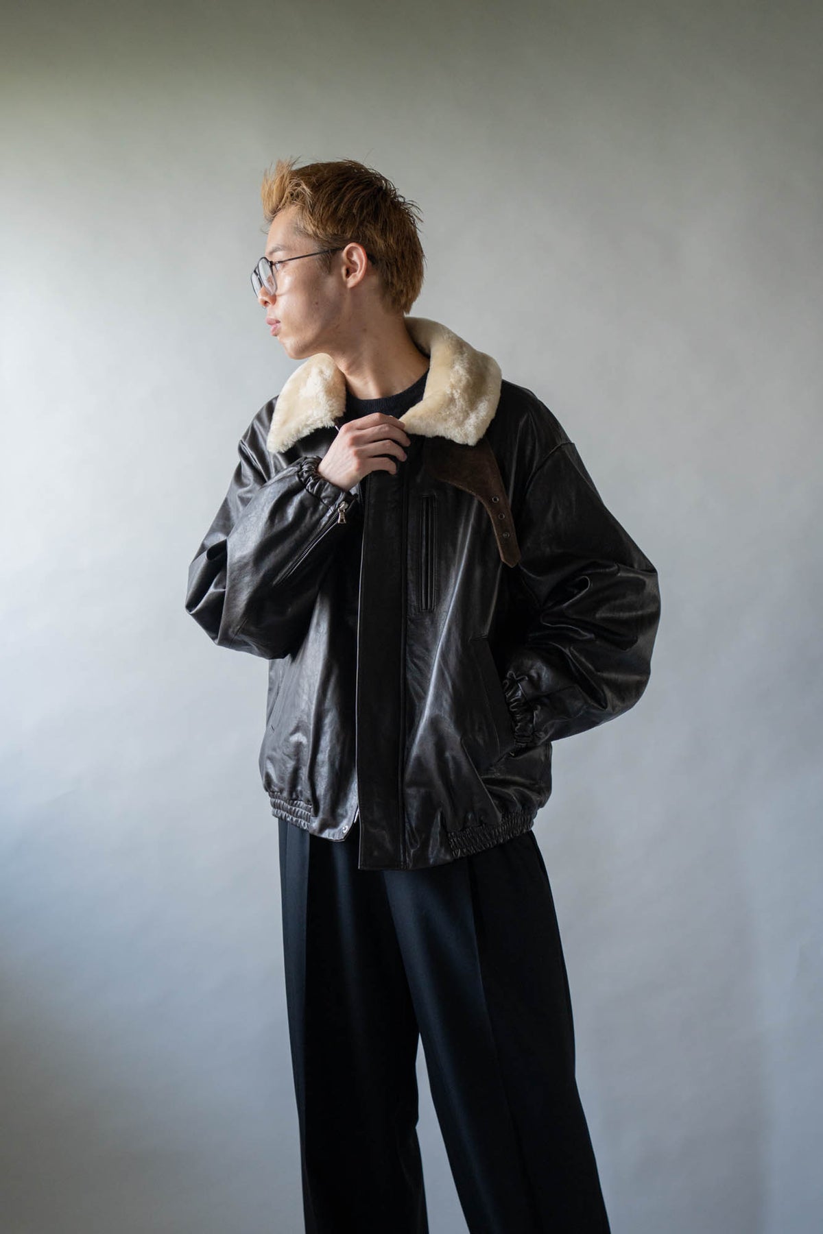 MOUTON COLLAR CALF ZIP JACKET(ST.1549)