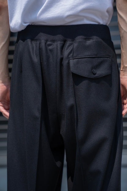 WIDE TROUSER WITH RIBBED WAISTBAND IN WOOL FLANNEL