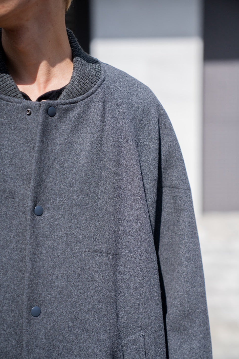 Wool melton double face rever stadium coat