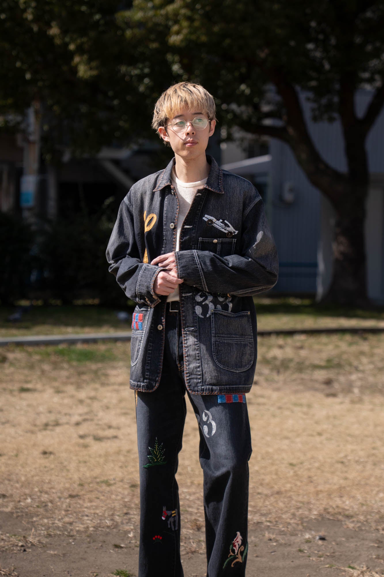 Hand-Embroidered Denim Coverall