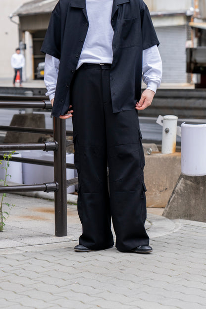HEAVY WEIGHT WOOL POLY FLARED CARGO PANTS