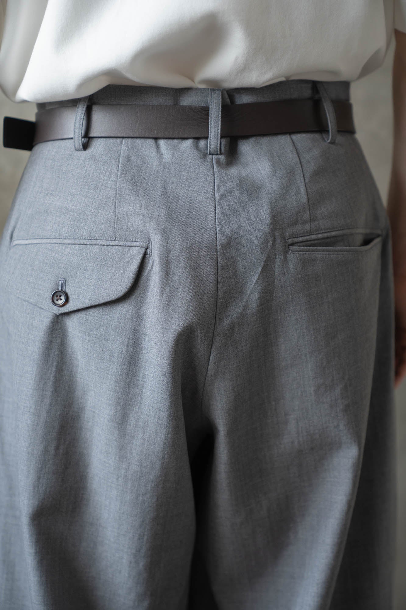 Gather-detail wool gabardine pants