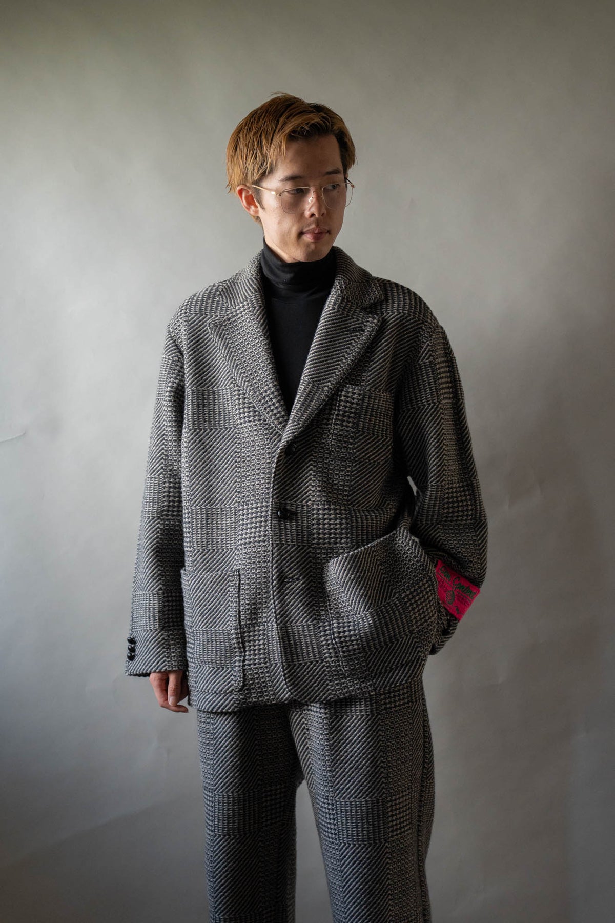 Knitted Tweed Check Tailored Jacket