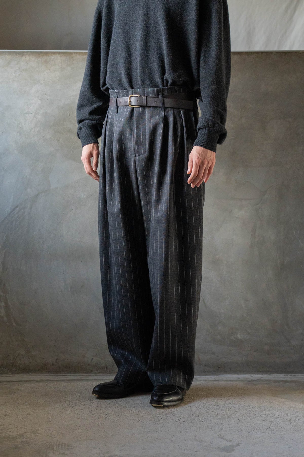 5-Tuck Trousers in Wool Pinstripe
