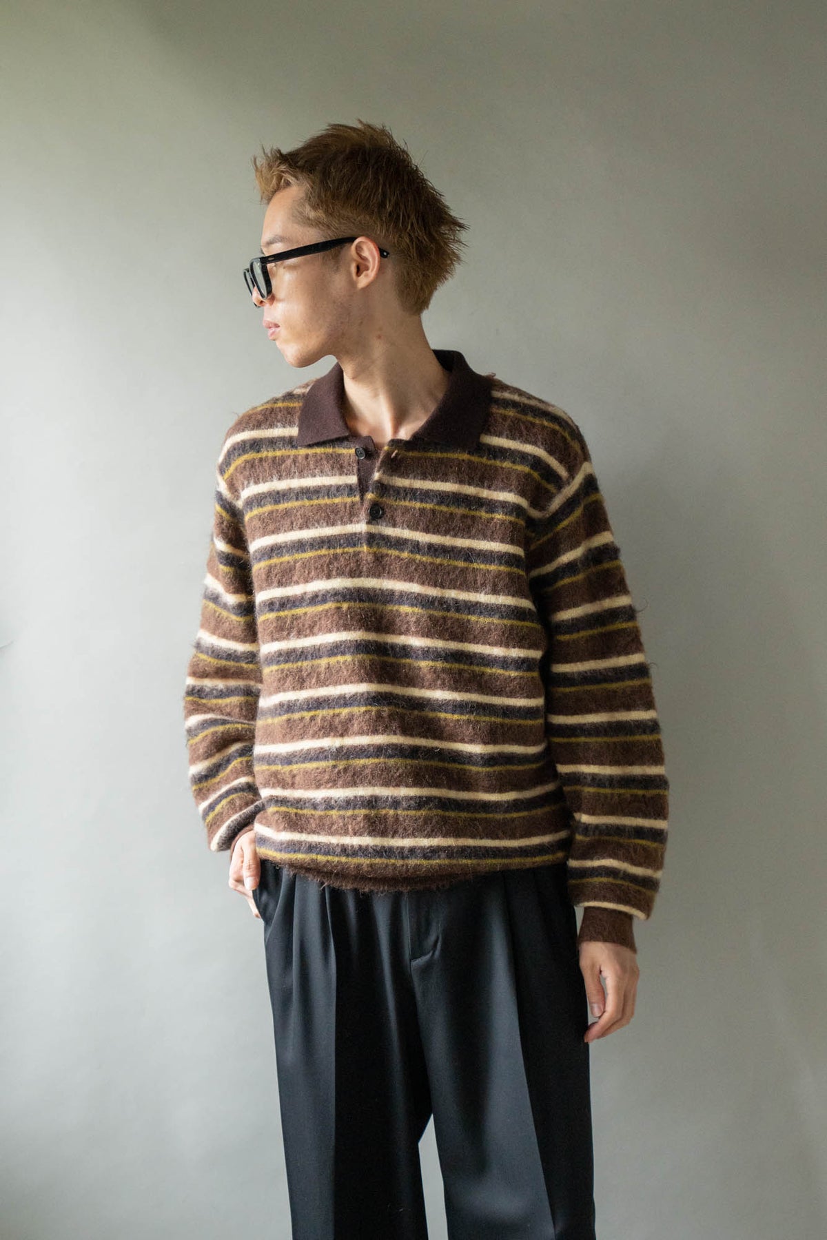 KID MOHAIR RIBBED KNIT POLO LS(ST.1647)