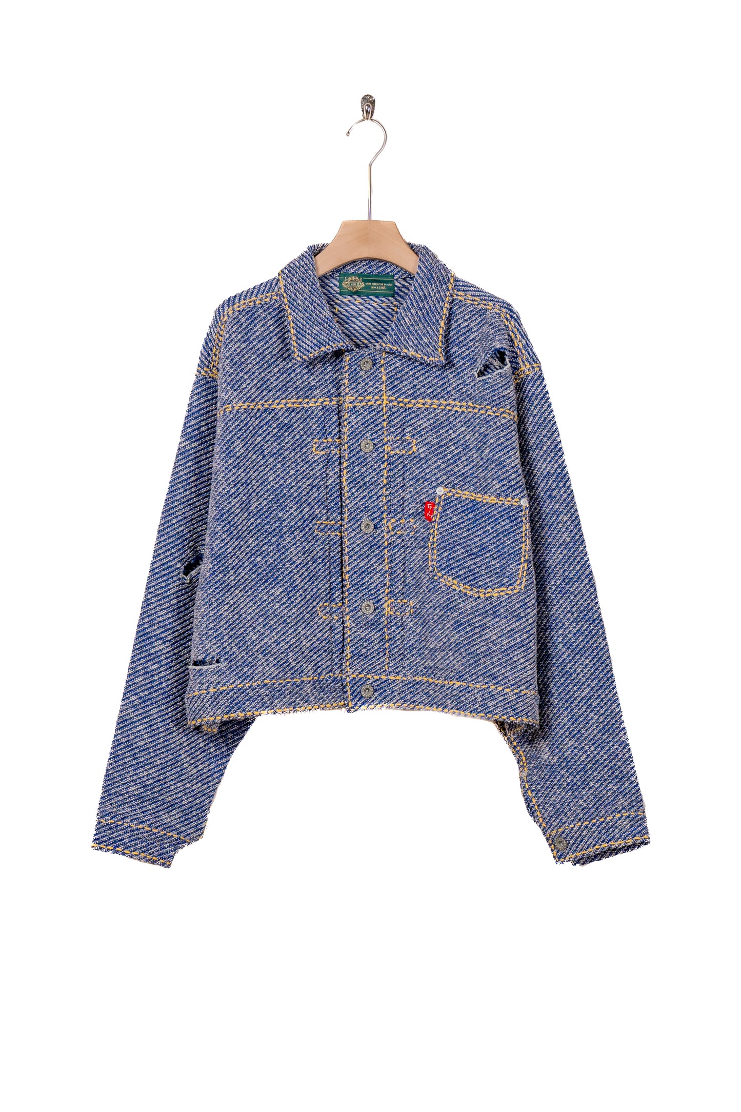 Hand-Stitched Damaged Denim Knit Jacket