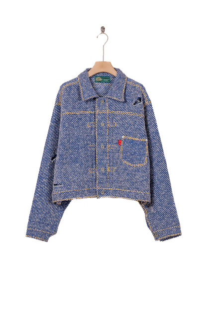 Hand-Stitched Damaged Denim Knit Jacket