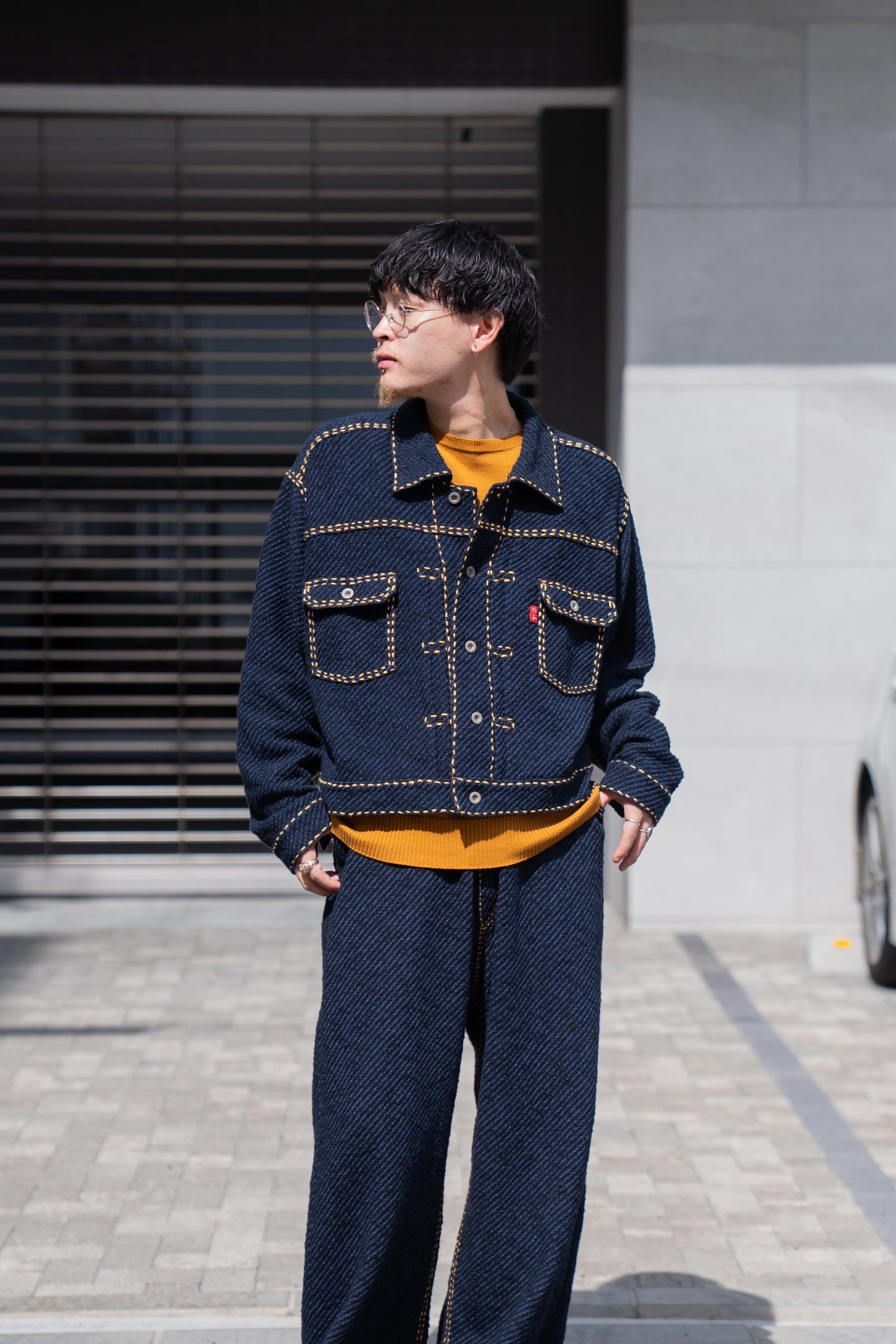Hand Stitched Rigid Denim Knit Jacket