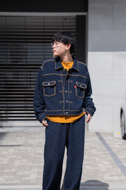 Hand Stitched Rigid Denim Knit Jacket