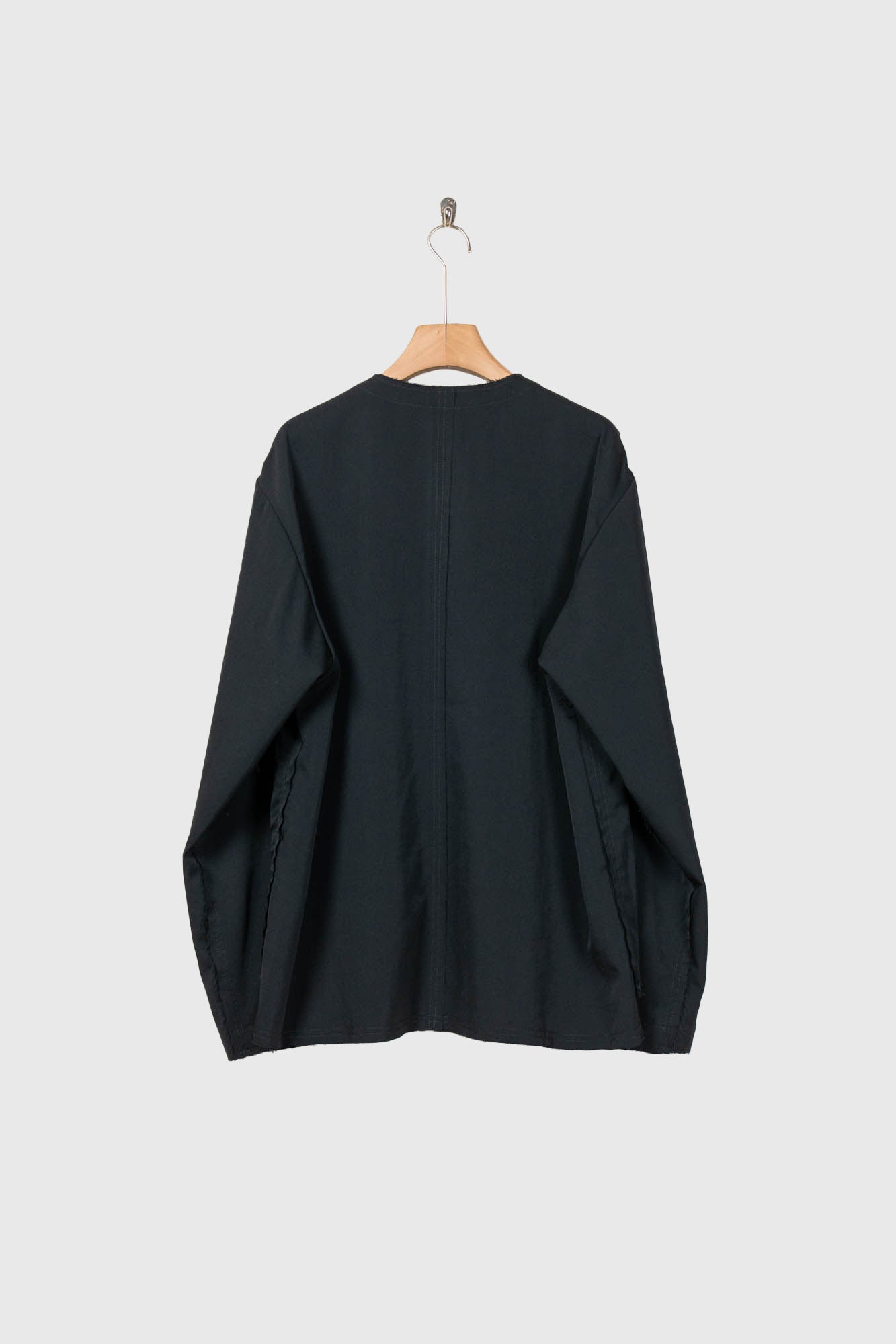No-collar wool gabardine jacket