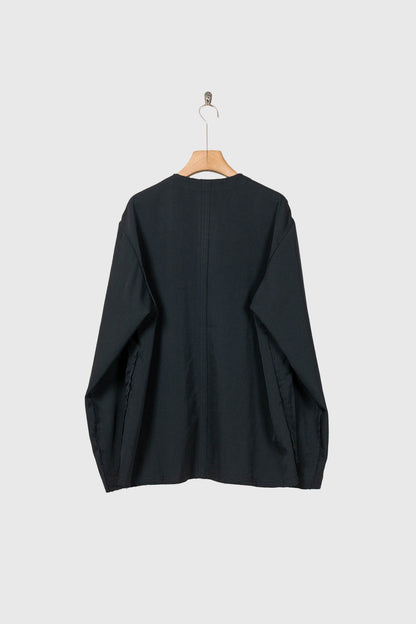 No-collar wool gabardine jacket