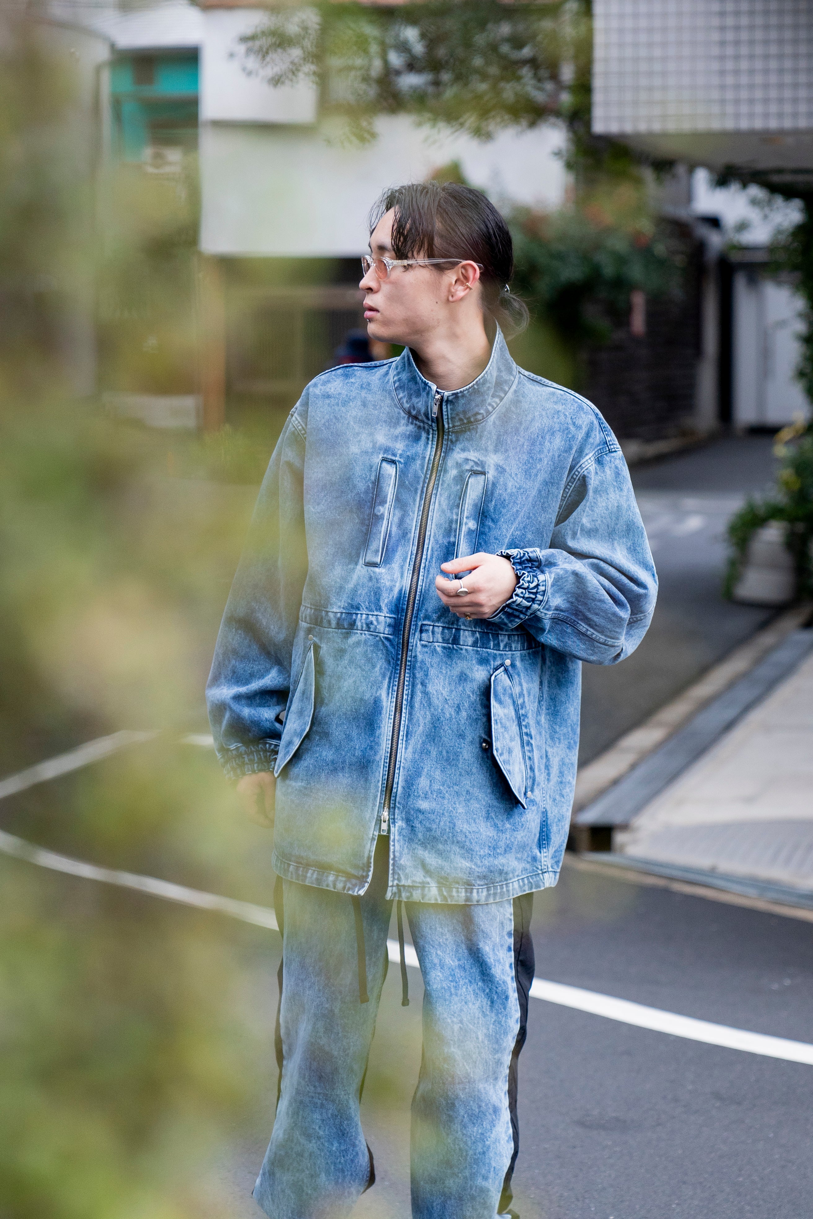 CHEMICAL BLEACHED DENIM MODS COAT