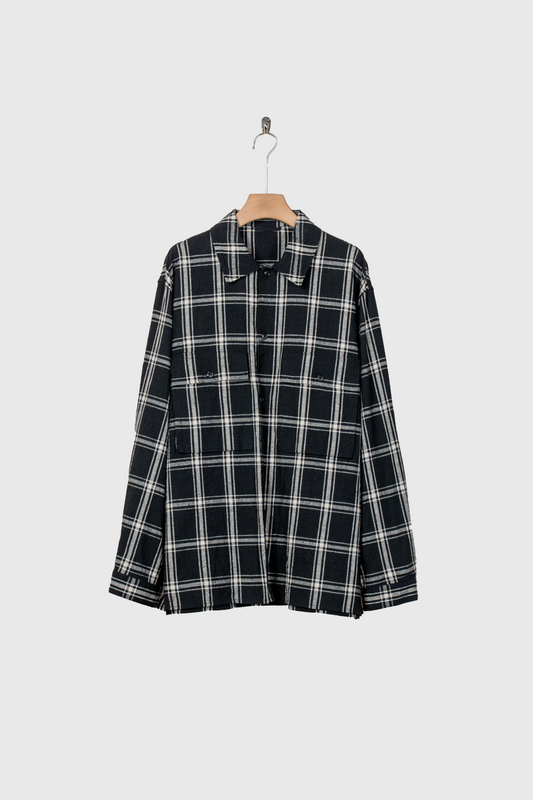 Silk/Cottn Nep Plaid Military Shirt