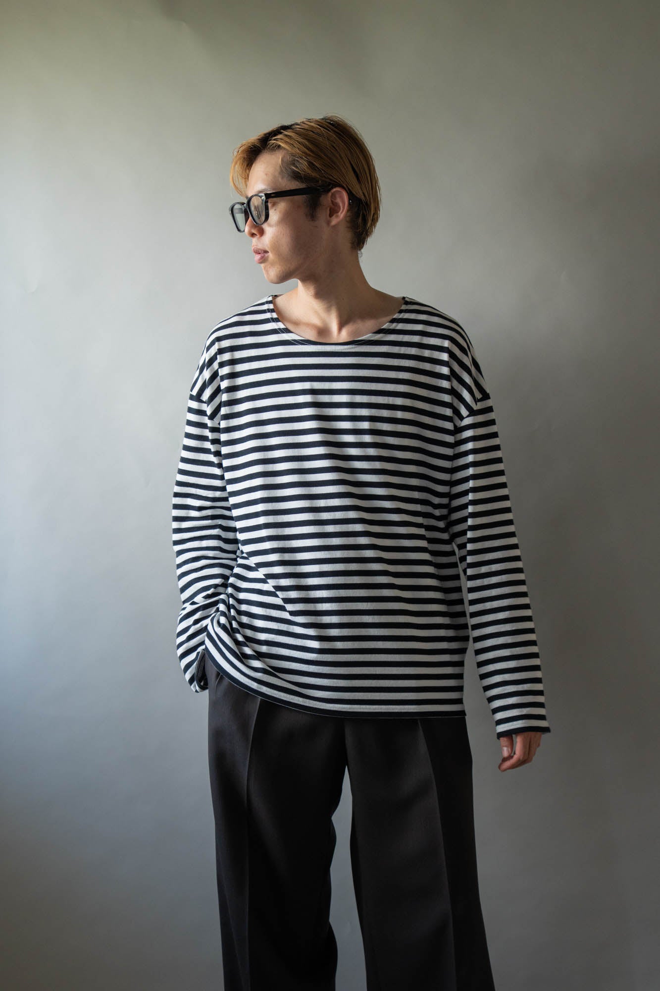 BORDER LONG T SHIRT