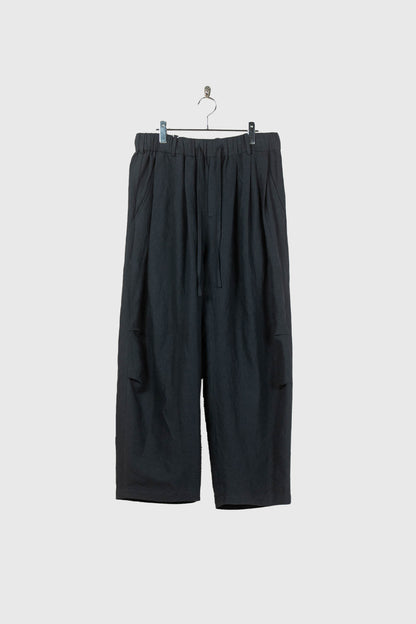 Linen Silk Wide Knee Tuck Pants