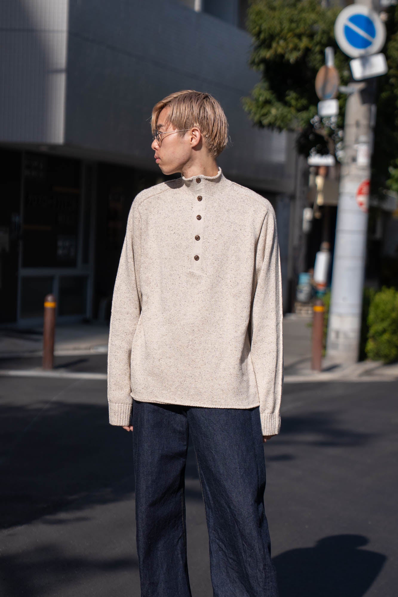 BOTTLE-NECK KNIT PULLOVER