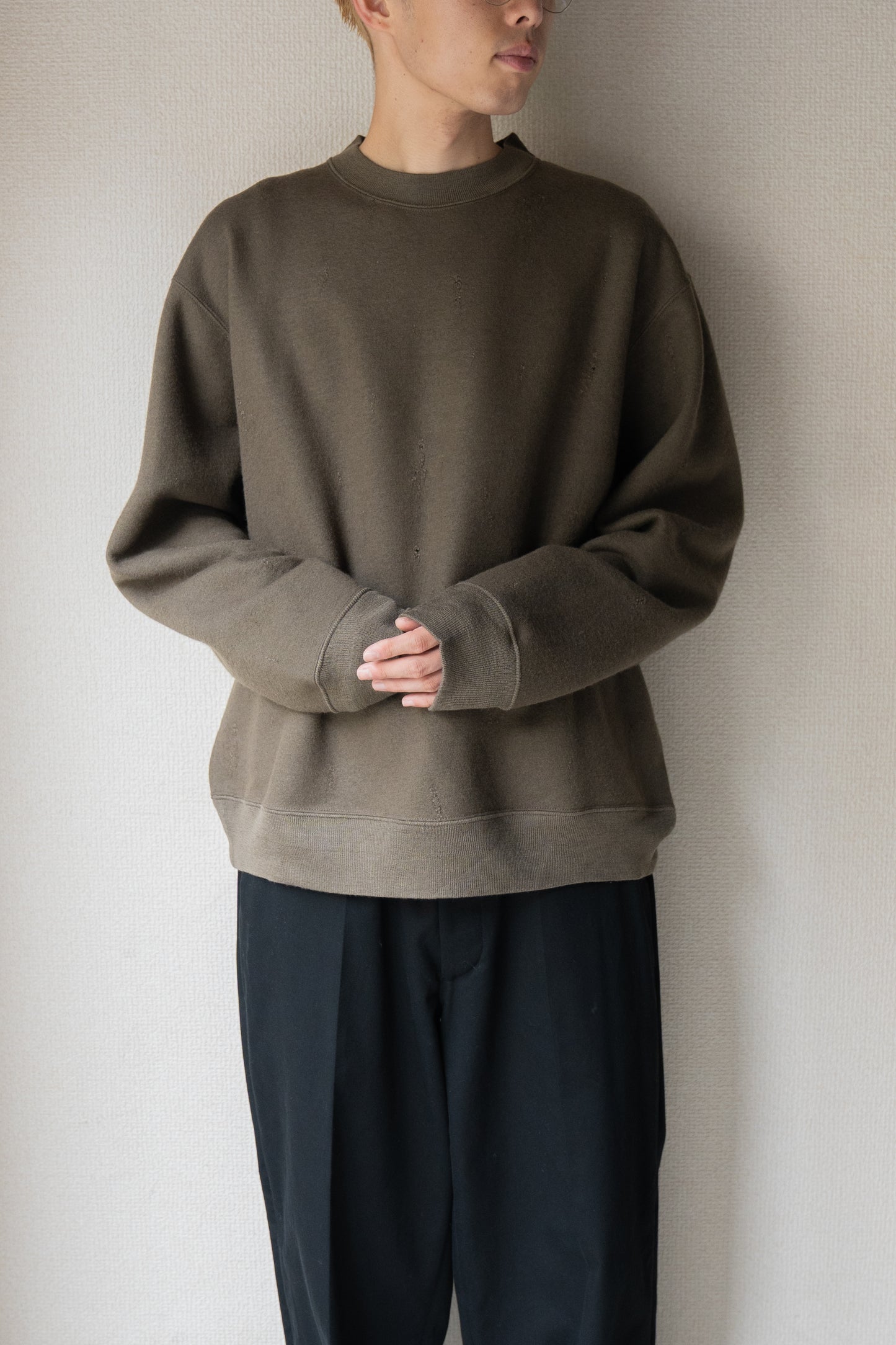 Damage jacquard terry crew neck sweater