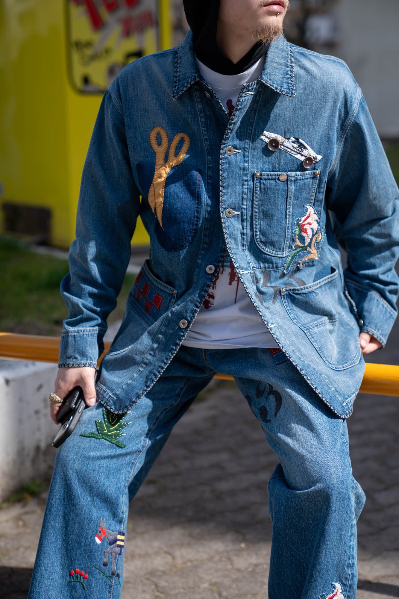 Hand-Embroidered Denim Coverall