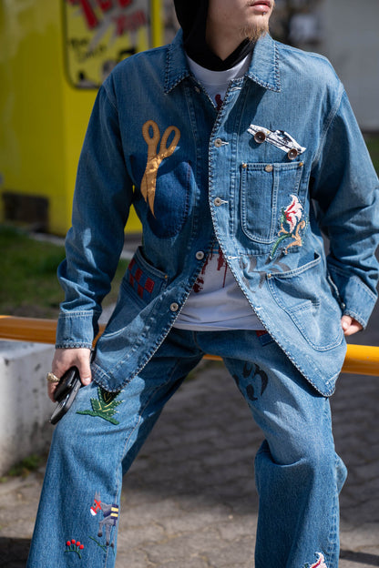Hand-Embroidered Denim Coverall