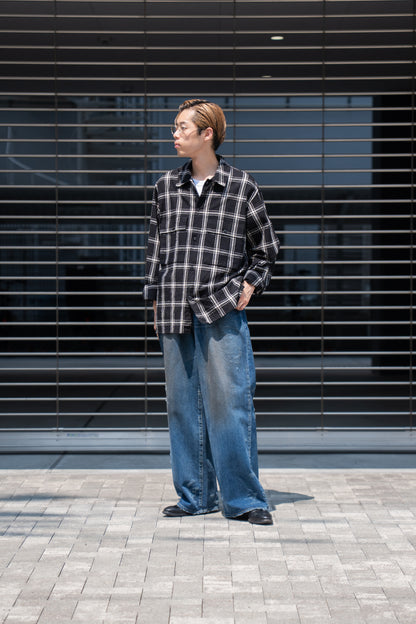 Silk/Cottn Nep Plaid Military Shirt