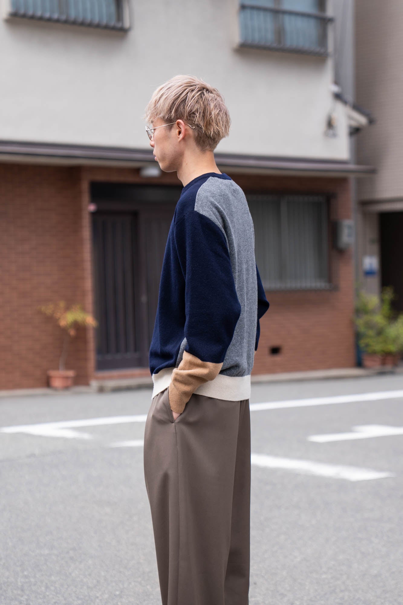 EXTRA FINE WOOL KNIT COLOR BLOCK LS(ST.1479)