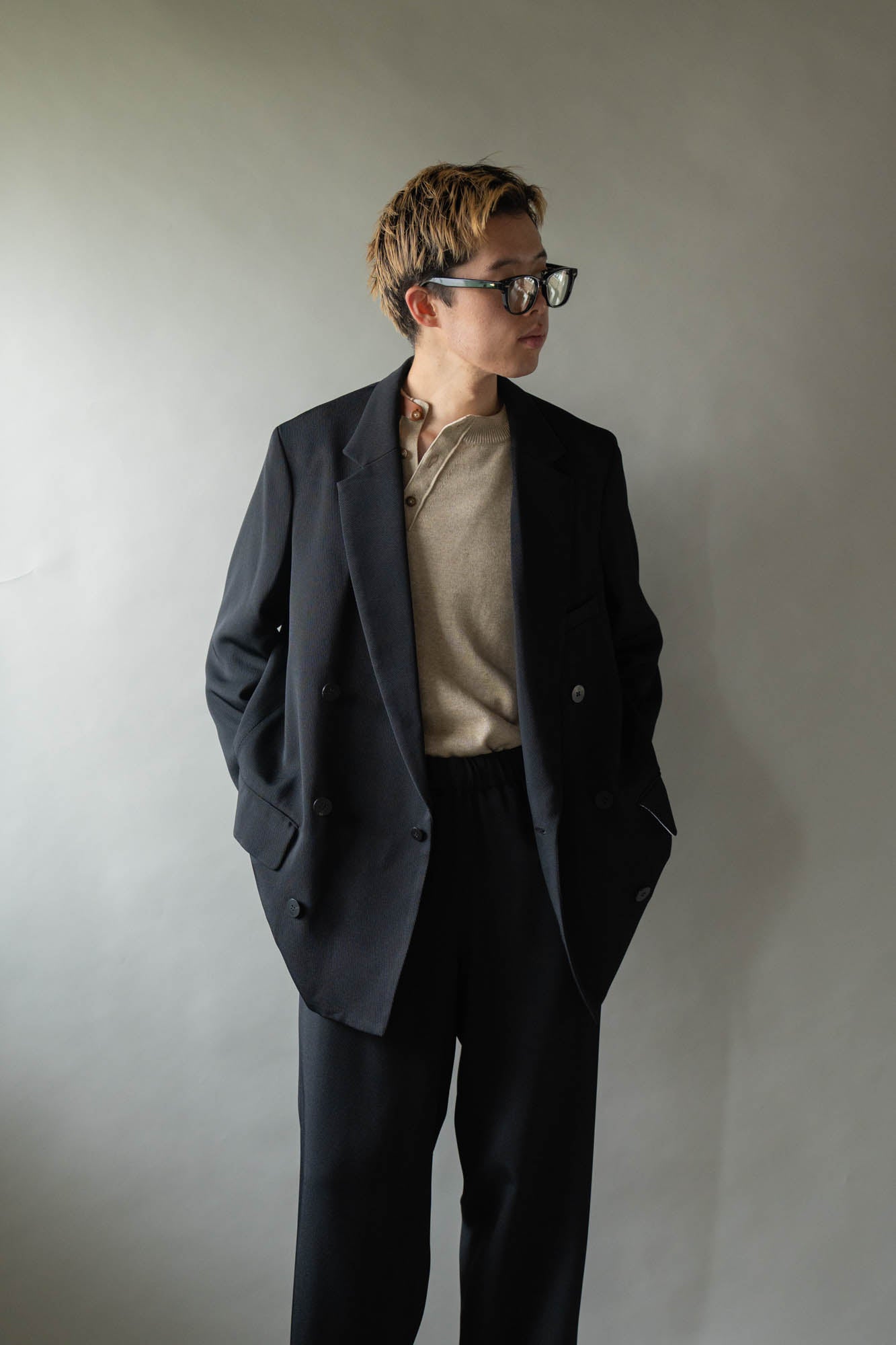 Double-breasted Jacket in Rayon Tricotine