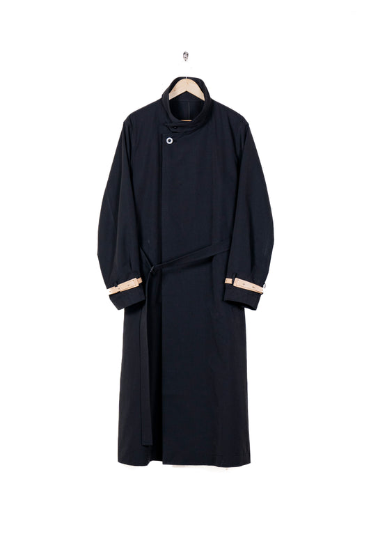 STAND COLLAR COAT WITH LEATHER STRAP