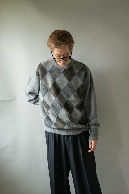 FINE WOOL ARGYLE KNIT CREW NECK LS(ST.1649)