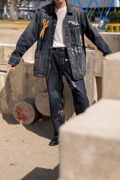 Hand-Embroidered Denim Coverall