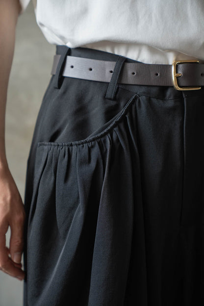 Gather-detail wool gabardine pants