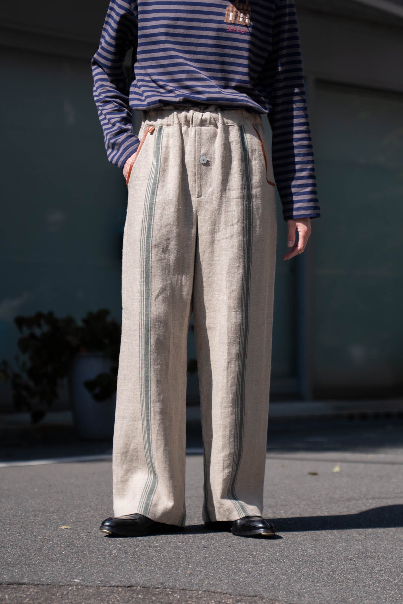 FLLOWER SAK LINEN STRIPE EASY PANTS