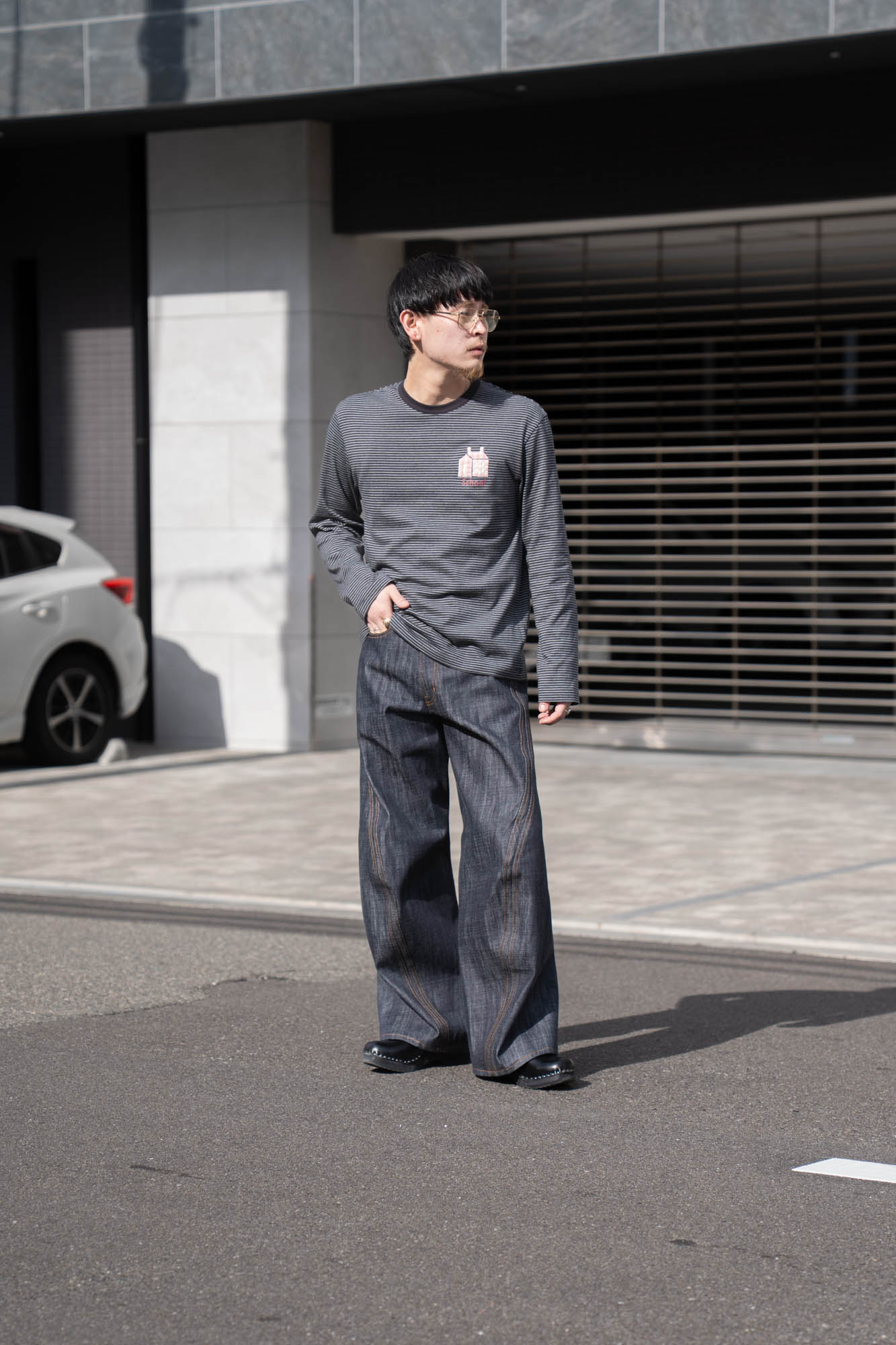 Hand-Embroidered Stripe Long Sleeve T-Shirt