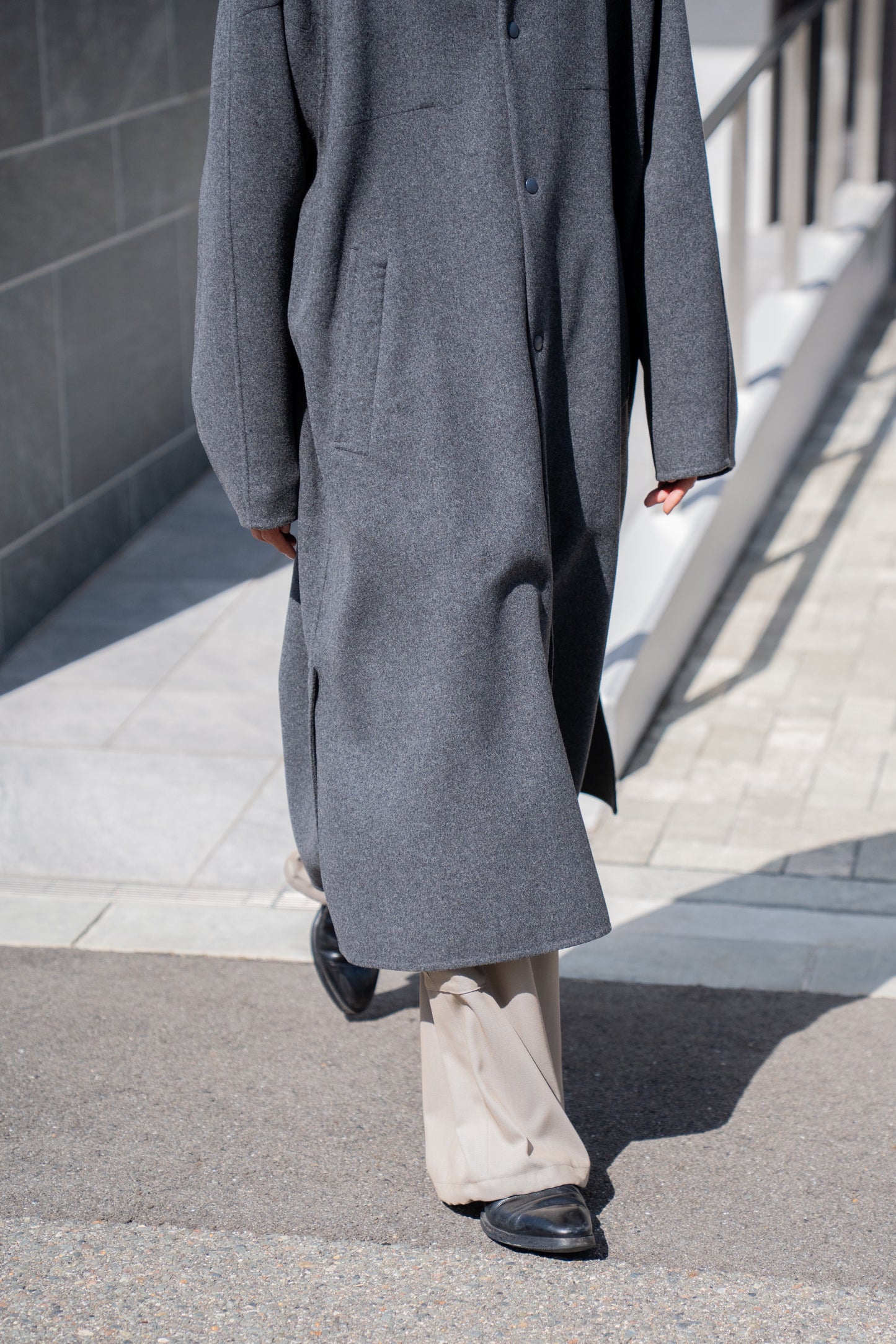 Wool melton double face rever stadium coat