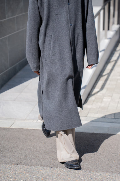 Wool melton double face rever stadium coat