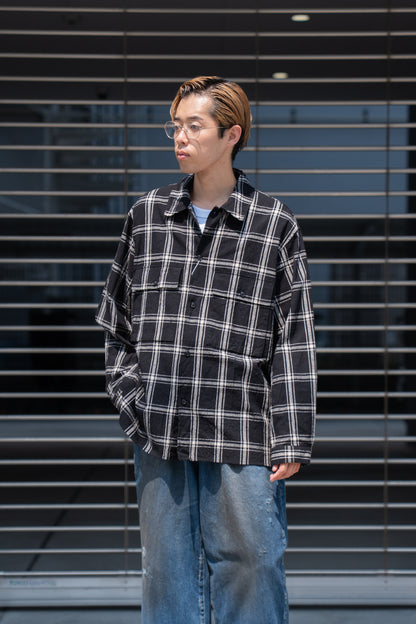 Silk/Cottn Nep Plaid Military Shirt