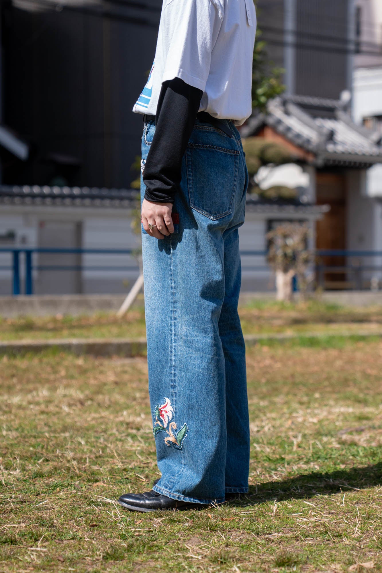 Hand-Embroidered Denim Pants