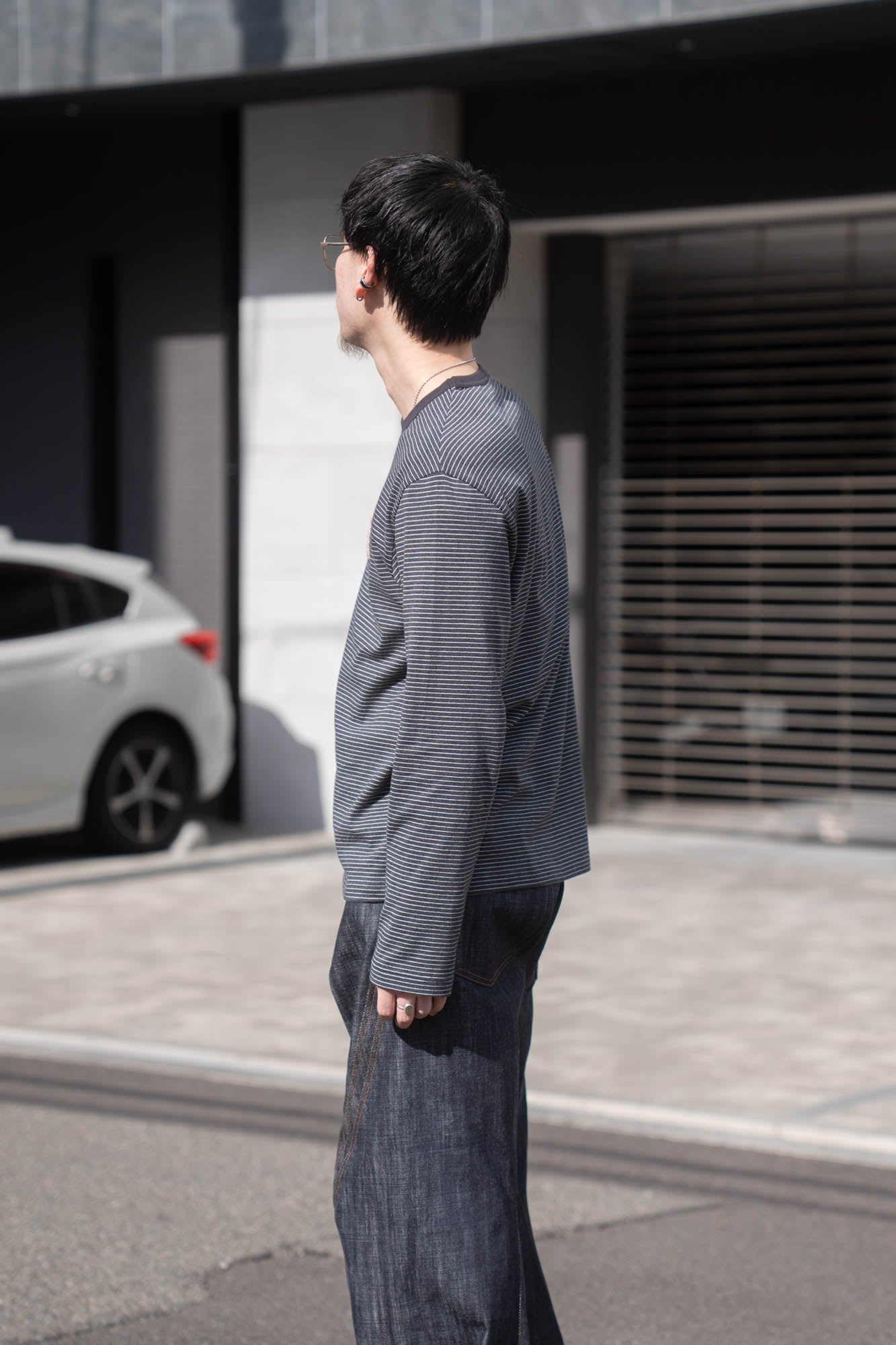 Hand-Embroidered Stripe Long Sleeve T-Shirt