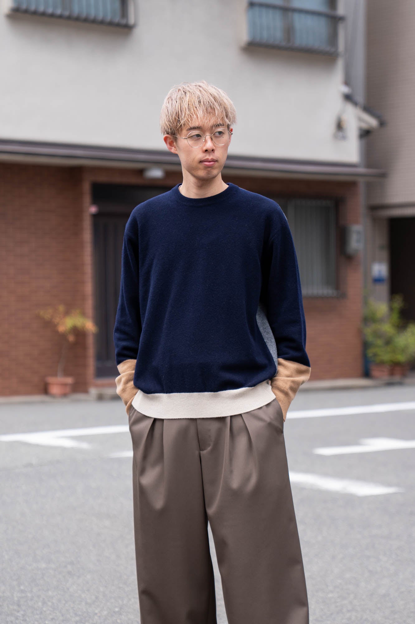 EXTRA FINE WOOL KNIT COLOR BLOCK LS(ST.1479)