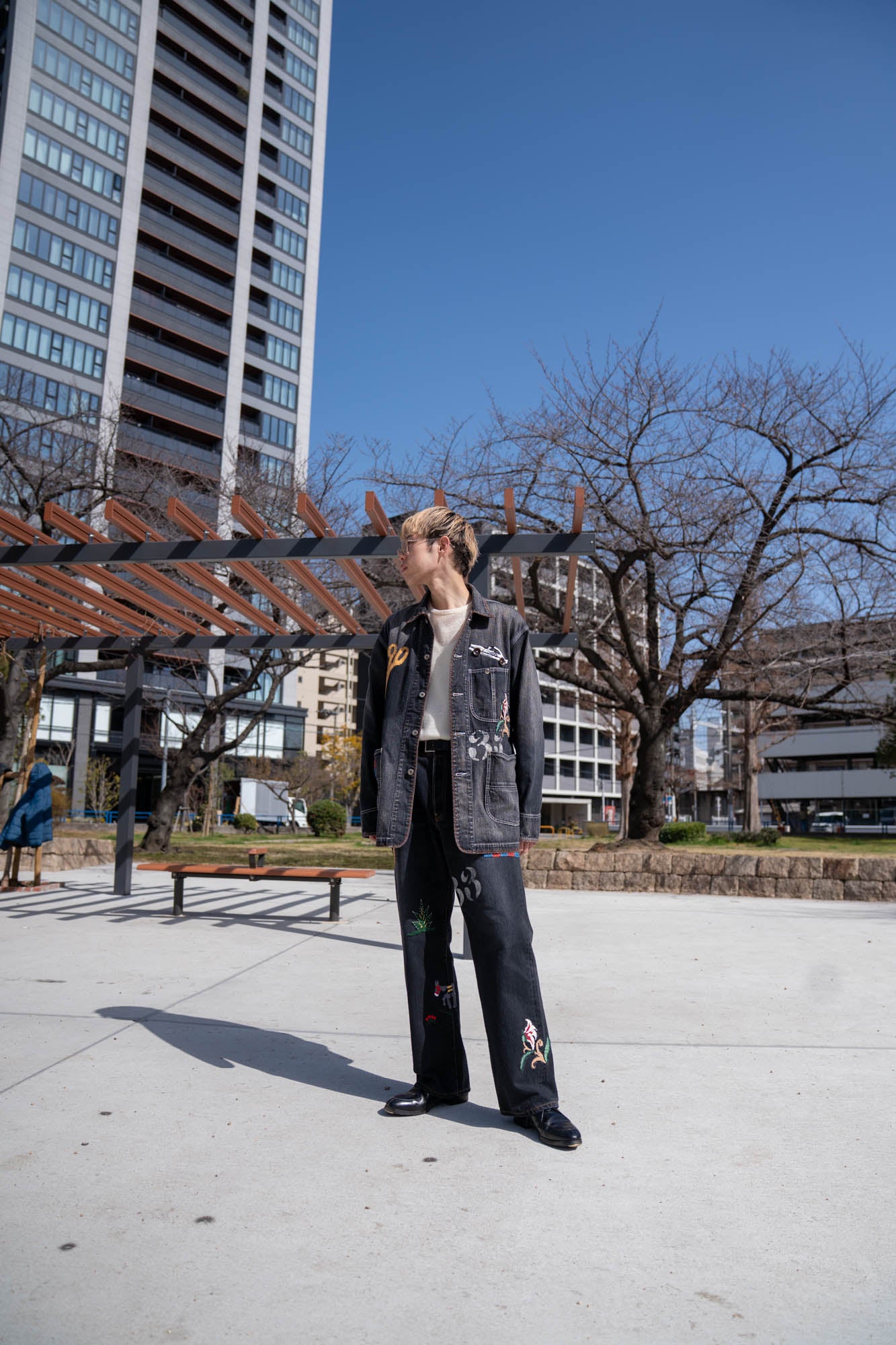 Hand-Embroidered Denim Coverall