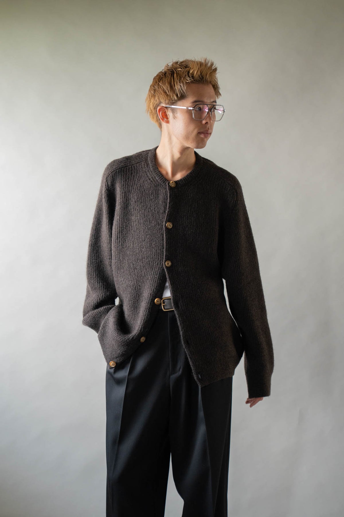 CREW-NECK KNIT CARDIGAN