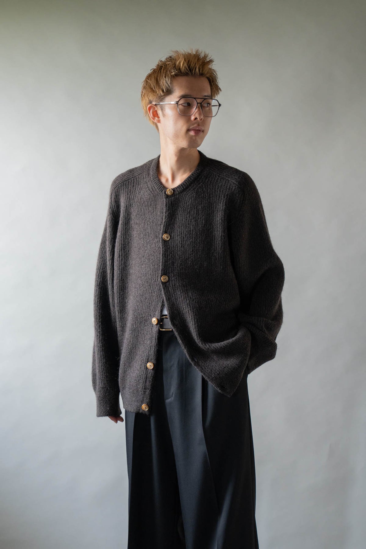 CREW-NECK KNIT CARDIGAN