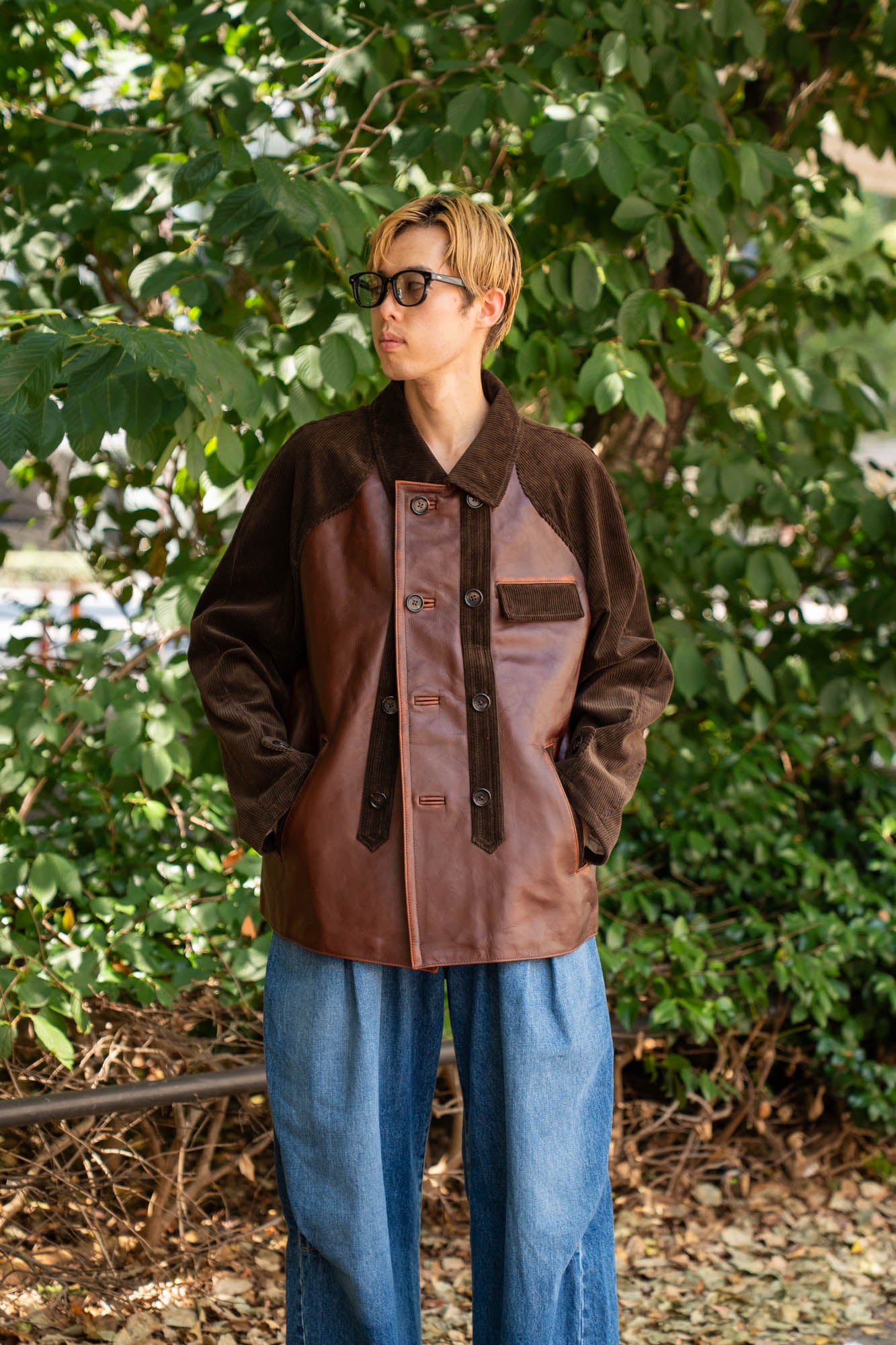 Combination leather jacket