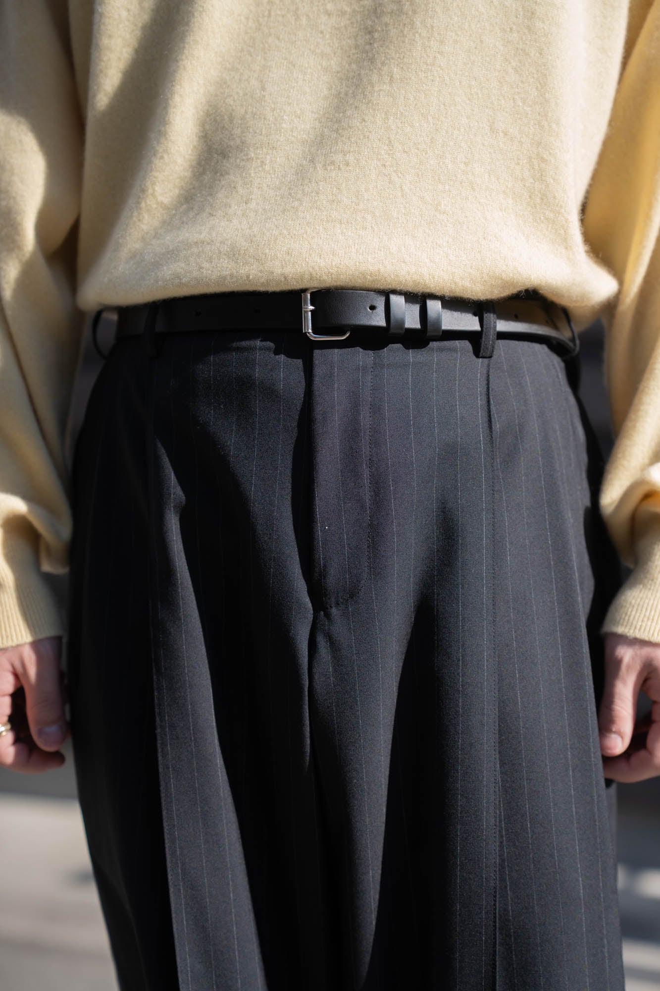 Pleated Stripe Summer Wool Pants