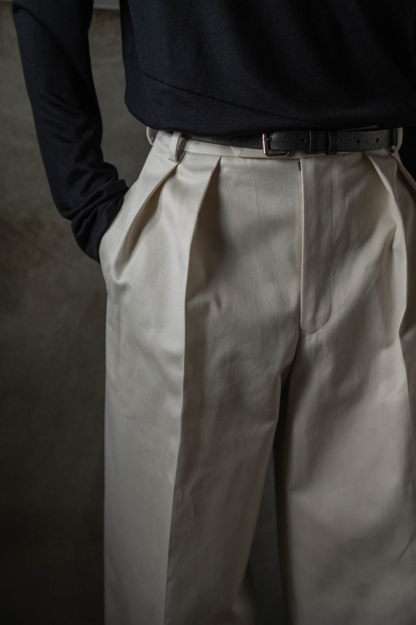 COTTON GABA 2TUCK WIDE SLACKS