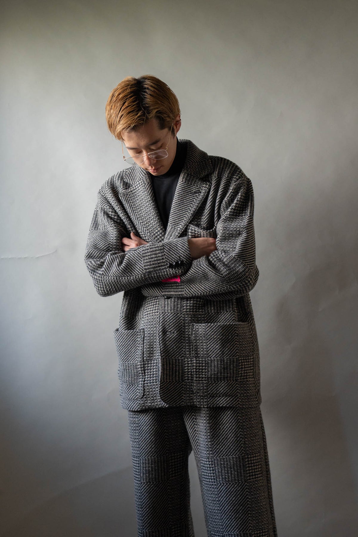 Knitted Tweed Check Tailored Jacket