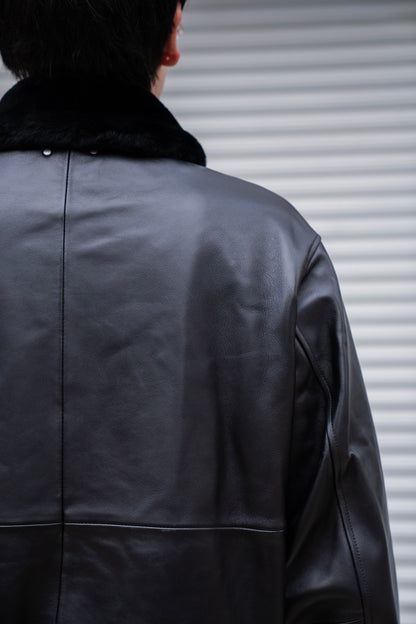 MOUTON COLLAR SHEEP LEATHER ZIP JACKET(ST.1216)