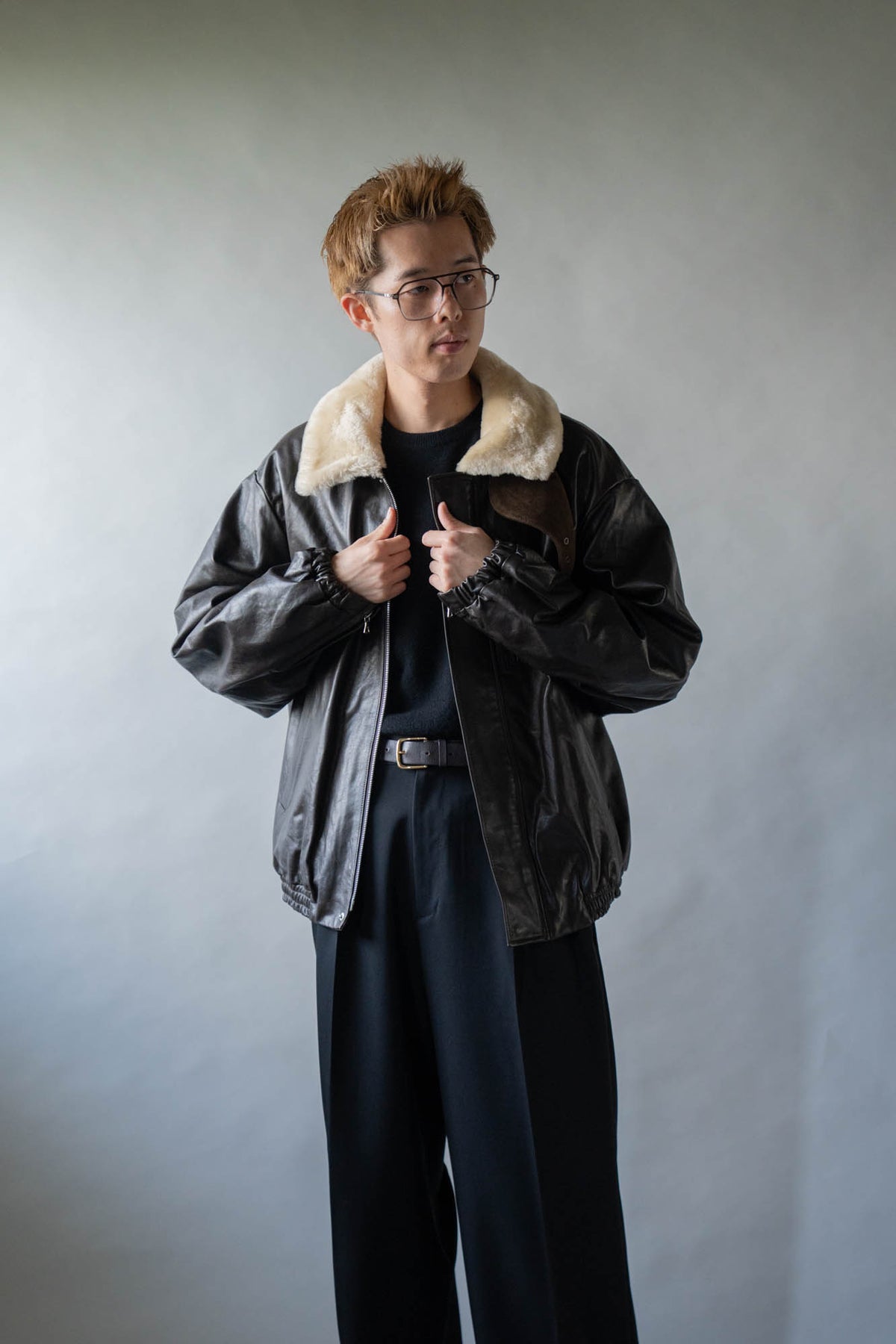 MOUTON COLLAR CALF ZIP JACKET(ST.1549)