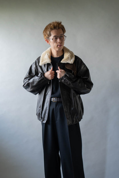 MOUTON COLLAR CALF ZIP JACKET(ST.1549)
